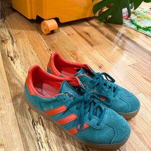 Adidas Gazelles Turquoise and Coral Sneakers